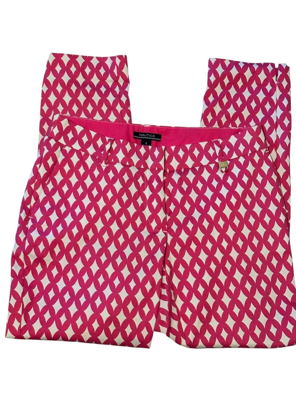 Nautica Pink and White Geometric Cropped Pants